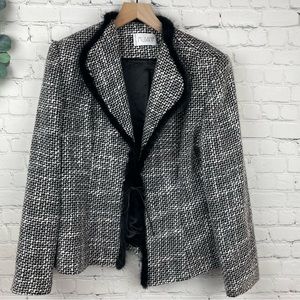 MUSANI Couture Black and White Tweed Jacket Fur Trim Size 14